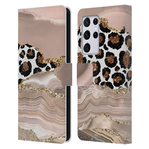 UtArt Wild Cat Marble Cheetah Waves Leather Book Wallet Case Cover For Samsung Galaxy S21 Ultra 5G