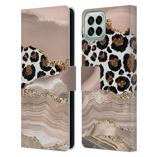 UtArt Wild Cat Marble Cheetah Waves Leather Book Wallet Case Cover For Samsung Galaxy M53 (2022)