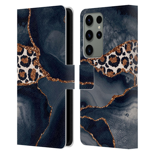 UtArt Wild Cat Marble Leopard Leather Book Wallet Case Cover For Samsung Galaxy S23 Ultra 5G