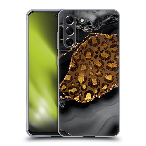 UtArt Wild Cat Marble Dark Gilded Leopard Soft Gel Case for Samsung Galaxy S21 FE 5G