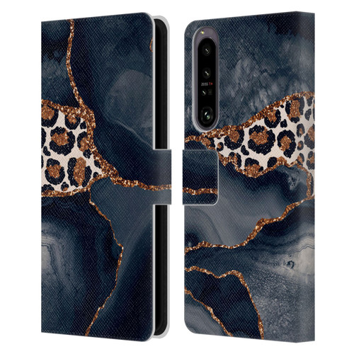 UtArt Wild Cat Marble Leopard Leather Book Wallet Case Cover For Sony Xperia 1 IV