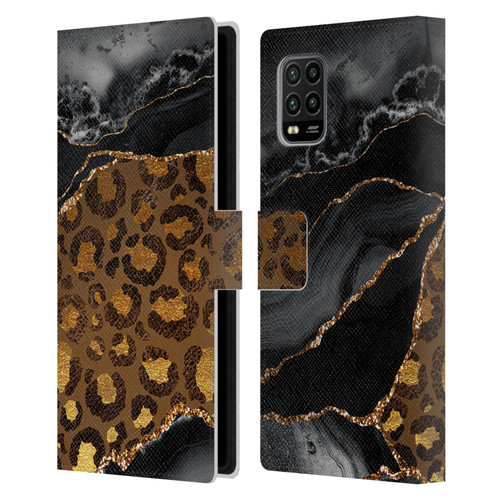 UtArt Wild Cat Marble Dark Gilded Leopard Leather Book Wallet Case Cover For Xiaomi Mi 10 Lite 5G