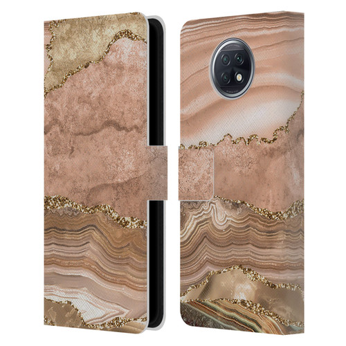 UtArt Wild Cat Marble Beige Gold Leather Book Wallet Case Cover For Xiaomi Redmi Note 9T 5G