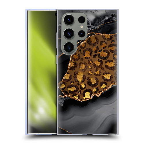 UtArt Wild Cat Marble Dark Gilded Leopard Soft Gel Case for Samsung Galaxy S23 Ultra 5G