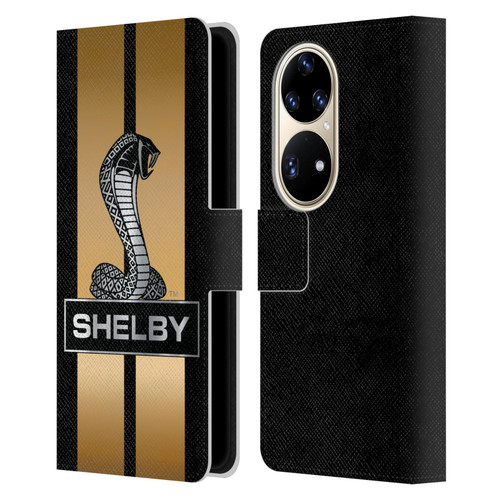 Shelby Car Graphics Gold Leather Book Wallet Case Cover For Huawei P50 Pro