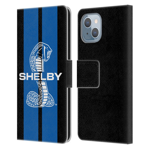 Shelby Car Graphics Blue Leather Book Wallet Case Cover For Apple iPhone 14