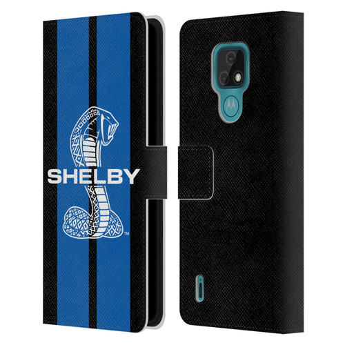 Shelby Car Graphics Blue Leather Book Wallet Case Cover For Motorola Moto E7