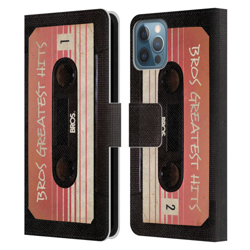 BROS Vintage Cassette Tapes Greatest Hits Leather Book Wallet Case Cover For Apple iPhone 12 / iPhone 12 Pro