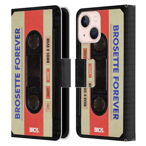 BROS Vintage Cassette Tapes Brosette Forever Leather Book Wallet Case Cover For Apple iPhone 13 Mini