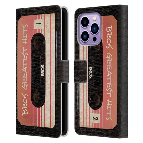 BROS Vintage Cassette Tapes Greatest Hits Leather Book Wallet Case Cover For Apple iPhone 14 Pro Max