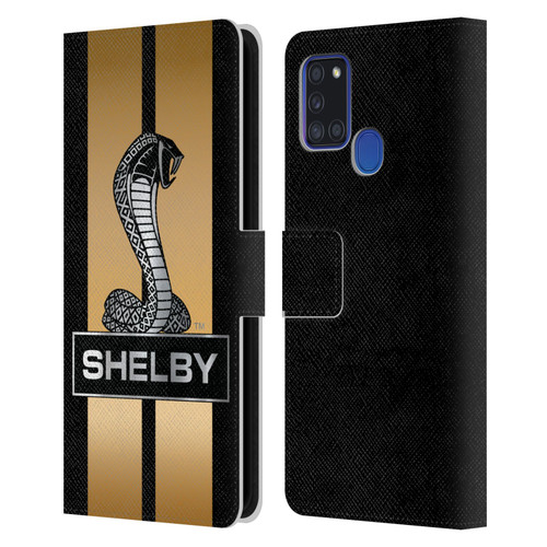 Shelby Car Graphics Gold Leather Book Wallet Case Cover For Samsung Galaxy A21s (2020)