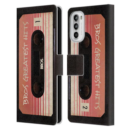 BROS Vintage Cassette Tapes Greatest Hits Leather Book Wallet Case Cover For Motorola Moto G52