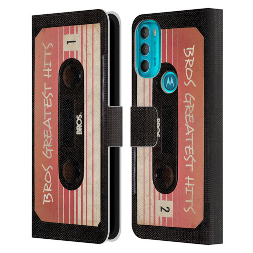 BROS Vintage Cassette Tapes Greatest Hits Leather Book Wallet Case Cover For Motorola Moto G71 5G