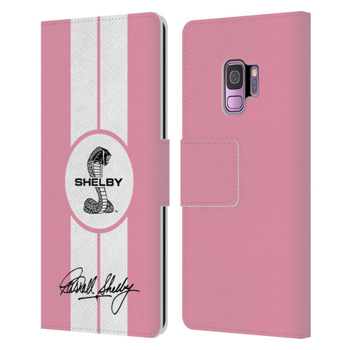 Shelby Car Graphics 1965 427 S/C Pink Leather Book Wallet Case Cover For Samsung Galaxy S9