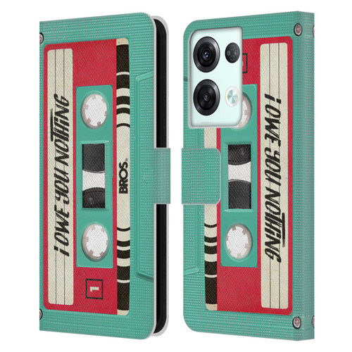 BROS Vintage Cassette Tapes I Owe You Nothing Leather Book Wallet Case Cover For OPPO Reno8 Pro