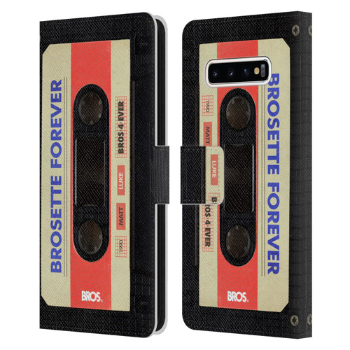 BROS Vintage Cassette Tapes Brosette Forever Leather Book Wallet Case Cover For Samsung Galaxy S10+ / S10 Plus