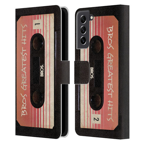 BROS Vintage Cassette Tapes Greatest Hits Leather Book Wallet Case Cover For Samsung Galaxy S21 FE 5G