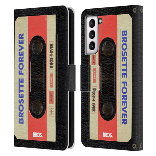 BROS Vintage Cassette Tapes Brosette Forever Leather Book Wallet Case Cover For Samsung Galaxy S21 5G