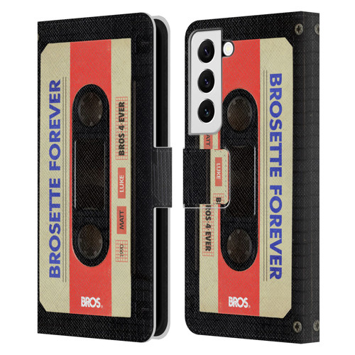 BROS Vintage Cassette Tapes Brosette Forever Leather Book Wallet Case Cover For Samsung Galaxy S22 5G