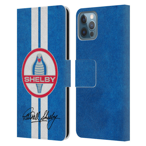 Shelby Logos Distressed Blue Leather Book Wallet Case Cover For Apple iPhone 12 / iPhone 12 Pro