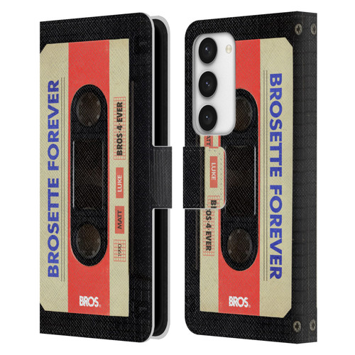 BROS Vintage Cassette Tapes Brosette Forever Leather Book Wallet Case Cover For Samsung Galaxy S23 5G