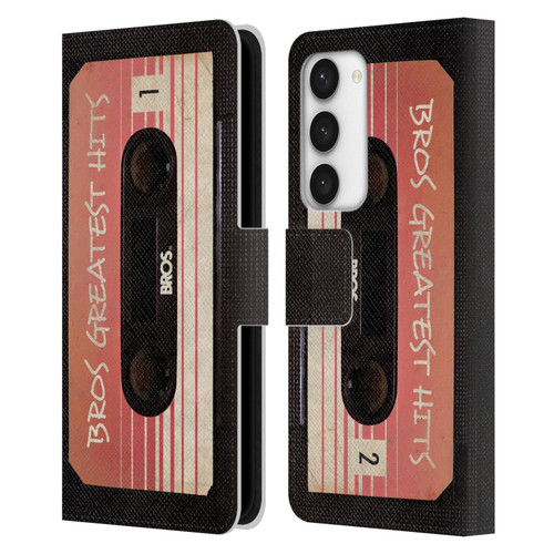 BROS Vintage Cassette Tapes Greatest Hits Leather Book Wallet Case Cover For Samsung Galaxy S23 5G