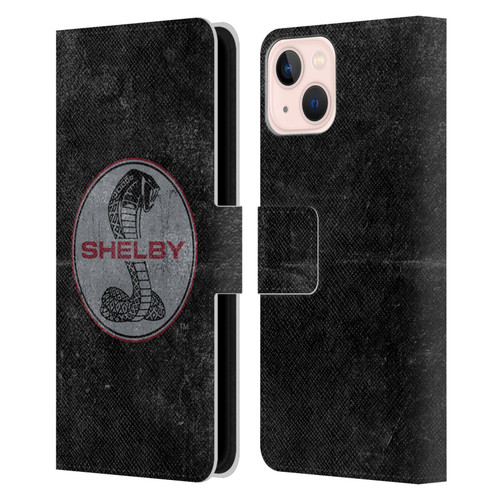 Shelby Logos Distressed Black Leather Book Wallet Case Cover For Apple iPhone 13