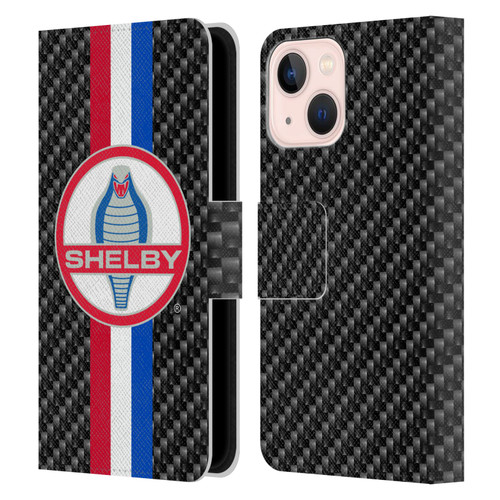 Shelby Logos Carbon Fiber Leather Book Wallet Case Cover For Apple iPhone 13 Mini