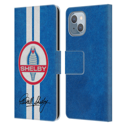 Shelby Logos Distressed Blue Leather Book Wallet Case Cover For Apple iPhone 14