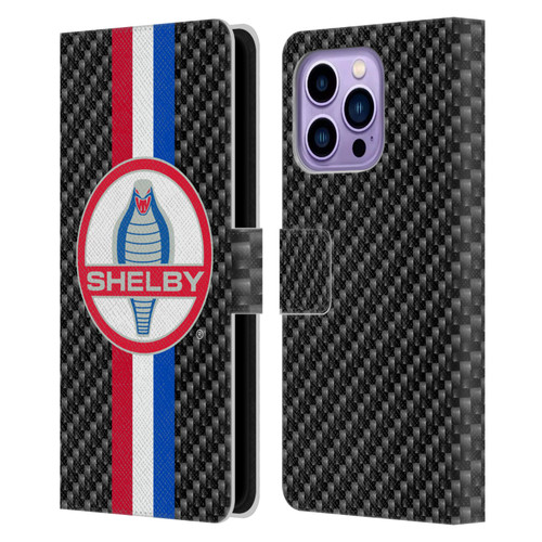 Shelby Logos Carbon Fiber Leather Book Wallet Case Cover For Apple iPhone 14 Pro Max