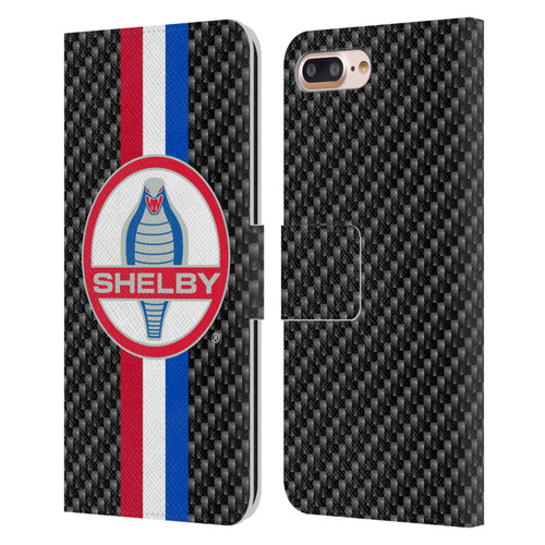 Shelby Logos Carbon Fiber Leather Book Wallet Case Cover For Apple iPhone 7 Plus / iPhone 8 Plus