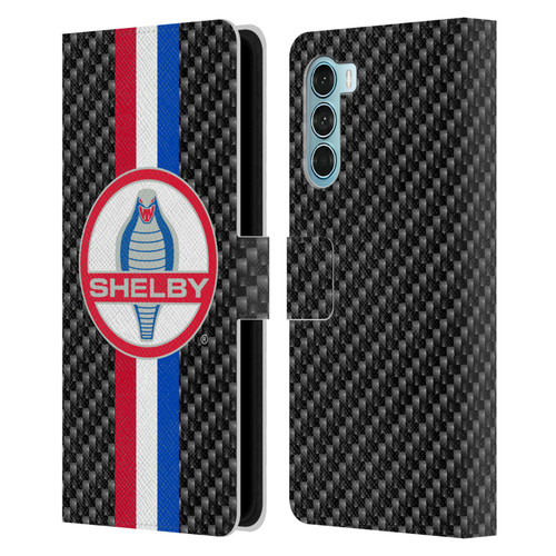 Shelby Logos Carbon Fiber Leather Book Wallet Case Cover For Motorola Edge S30 / Moto G200 5G