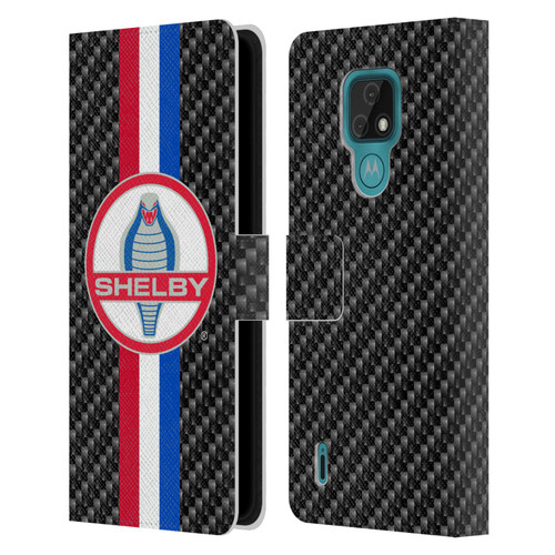 Shelby Logos Carbon Fiber Leather Book Wallet Case Cover For Motorola Moto E7