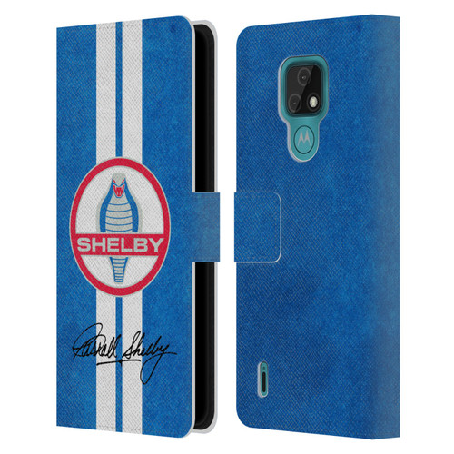 Shelby Logos Distressed Blue Leather Book Wallet Case Cover For Motorola Moto E7