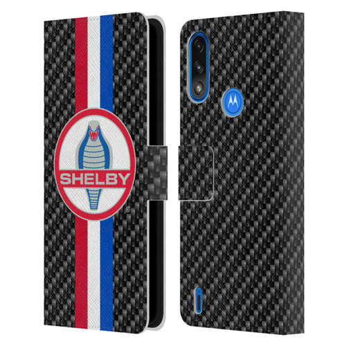 Shelby Logos Carbon Fiber Leather Book Wallet Case Cover For Motorola Moto E7 Power / Moto E7i Power