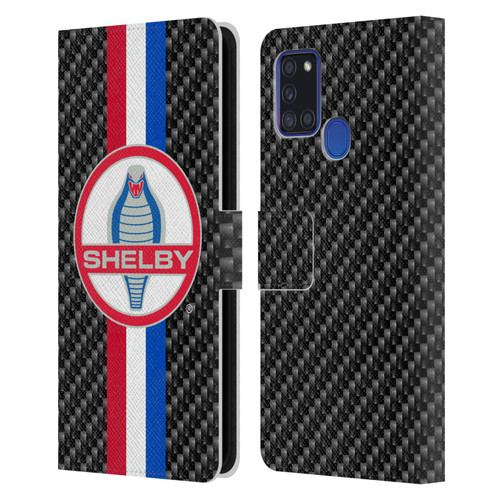 Shelby Logos Carbon Fiber Leather Book Wallet Case Cover For Samsung Galaxy A21s (2020)