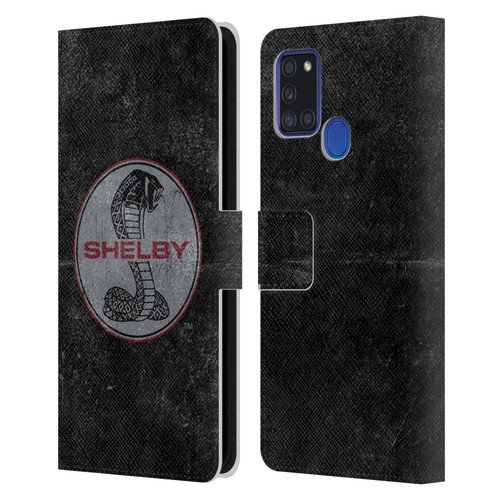 Shelby Logos Distressed Black Leather Book Wallet Case Cover For Samsung Galaxy A21s (2020)