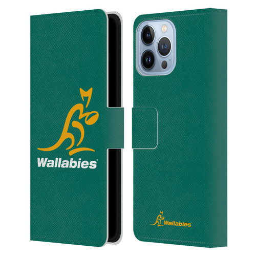 Australia National Rugby Union Team Crest Plain Green Leather Book Wallet Case Cover For Apple iPhone 13 Pro Max