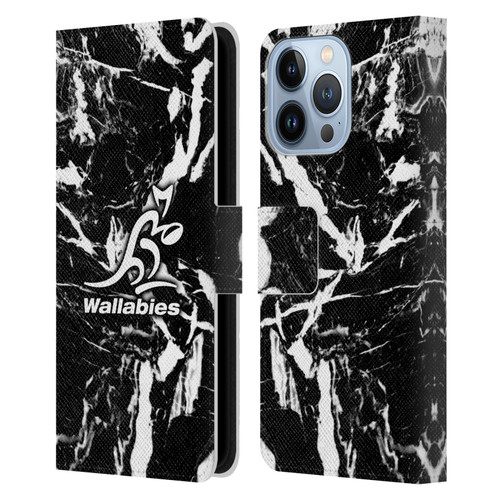 Australia National Rugby Union Team Crest Black Marble Leather Book Wallet Case Cover For Apple iPhone 13 Pro