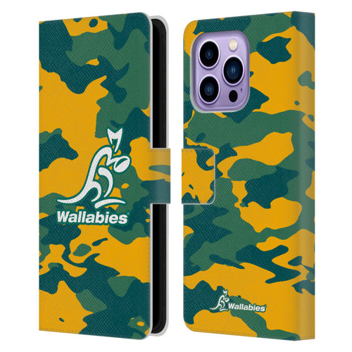 Australia National Rugby Union Team Crest Camouflage Leather Book Wallet Case Cover For Apple iPhone 14 Pro Max