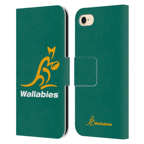 Australia National Rugby Union Team Crest Plain Green Leather Book Wallet Case Cover For Apple iPhone 7 / 8 / SE 2020 & 2022