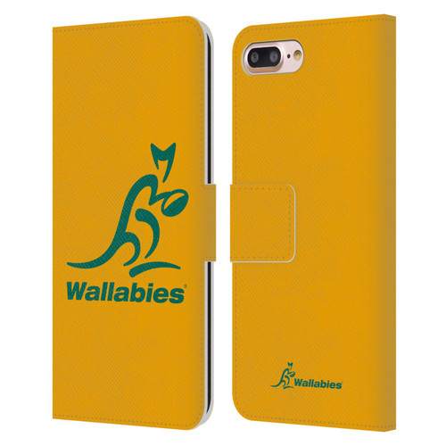Australia National Rugby Union Team Crest Plain Yellow Leather Book Wallet Case Cover For Apple iPhone 7 Plus / iPhone 8 Plus