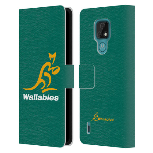 Australia National Rugby Union Team Crest Plain Green Leather Book Wallet Case Cover For Motorola Moto E7