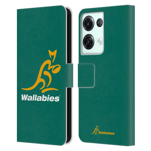 Australia National Rugby Union Team Crest Plain Green Leather Book Wallet Case Cover For OPPO Reno8 Pro