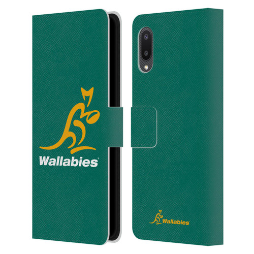 Australia National Rugby Union Team Crest Plain Green Leather Book Wallet Case Cover For Samsung Galaxy A02/M02 (2021)