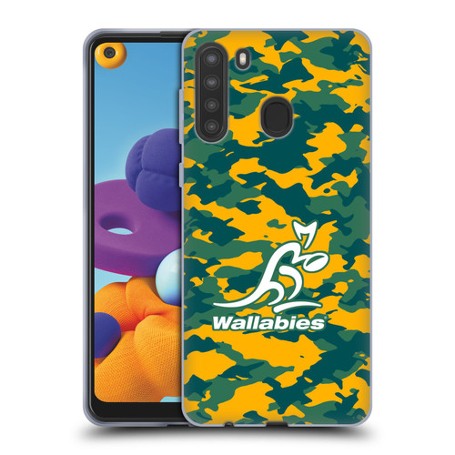 Australia National Rugby Union Team Crest Camouflage Soft Gel Case for Samsung Galaxy A21 (2020)