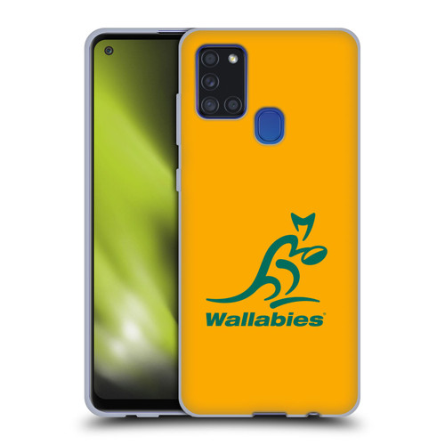 Australia National Rugby Union Team Crest Plain Yellow Soft Gel Case for Samsung Galaxy A21s (2020)
