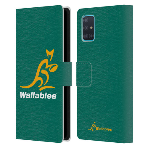 Australia National Rugby Union Team Crest Plain Green Leather Book Wallet Case Cover For Samsung Galaxy A51 (2019)