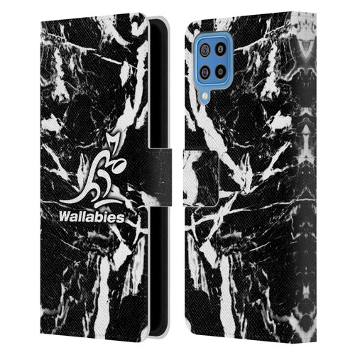 Australia National Rugby Union Team Crest Black Marble Leather Book Wallet Case Cover For Samsung Galaxy F22 (2021)