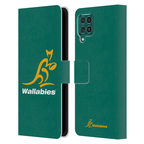 Australia National Rugby Union Team Crest Plain Green Leather Book Wallet Case Cover For Samsung Galaxy F62 (2021)